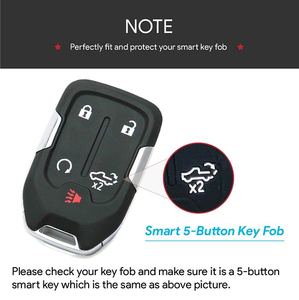 RUNZUIE 2Pcs Silicone Smart Key Fob Keyless Entry Remote Cover Shell Compatible with 2021 2020 2019 GMC Sierra 1500 2500HD 3500HD Chevy Silverado Black with Red 5 Buttons 
